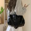 American Retro Oil Wax Leather Large Capacity Tote Bag Black High-end Versatile One-shoulder Underarm Bag Commuter Crossbody Bag