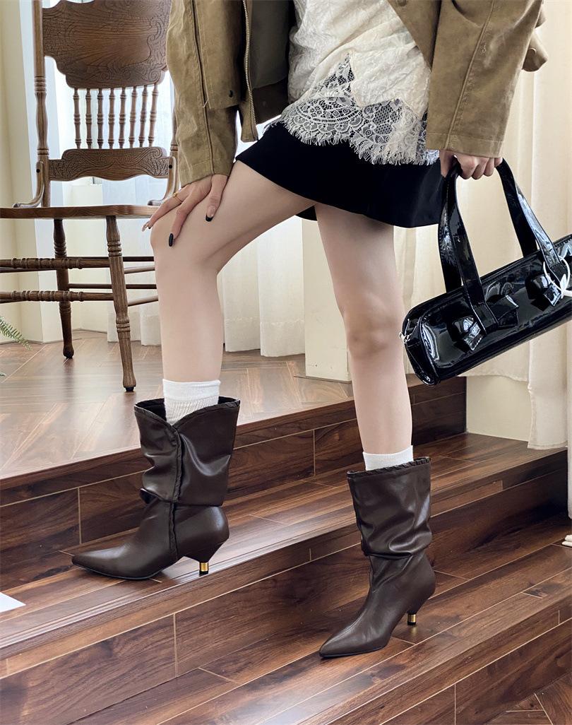 

Ботинки в стиле Майяр новые ботинки средней высоты в стиле постапокалипсиса с острым носком женские ботинки-плиссе в стиле ретро ковбойские вестерн-ботинки 39 темно-коричневого