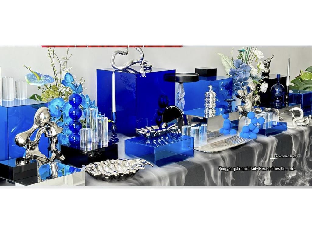 Blue Acrylic Dessert Table Display Stand for Tea Break & Birthday Ornaments