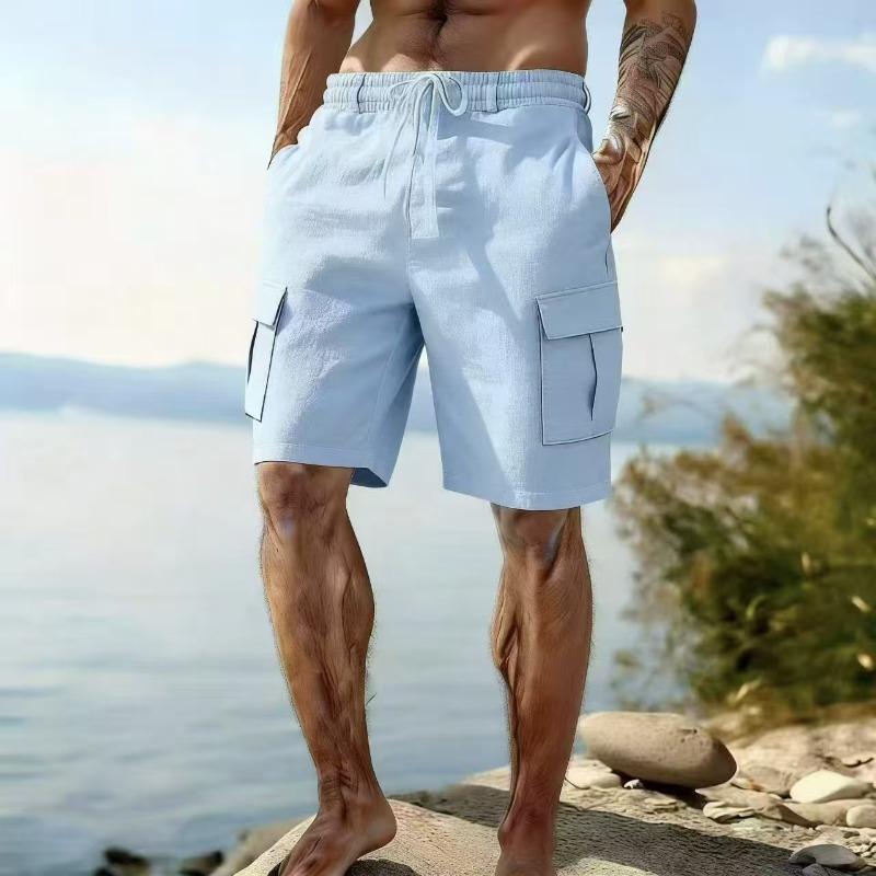 Herren Weiße Cargo-Shorts mit Kordelzug Elastischer Bund Freizeitshorts mit Seitentaschen
