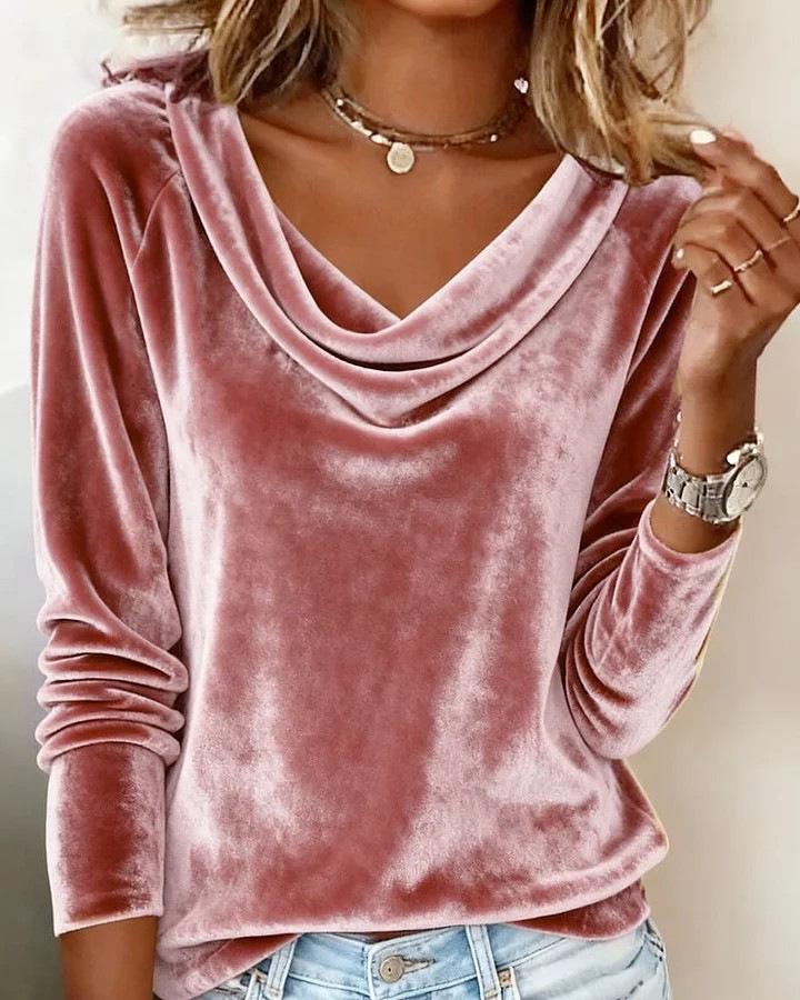 

European and American Women s Gold Velvet Stacked Collar Long Sleeve Casual Pullover Shirt XXXL рожевий