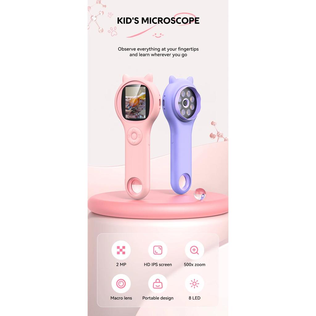 Mini Kids Optical Microscope with Photo and Video Function 500X Observe The Microscopic World Science Children Educational Toys