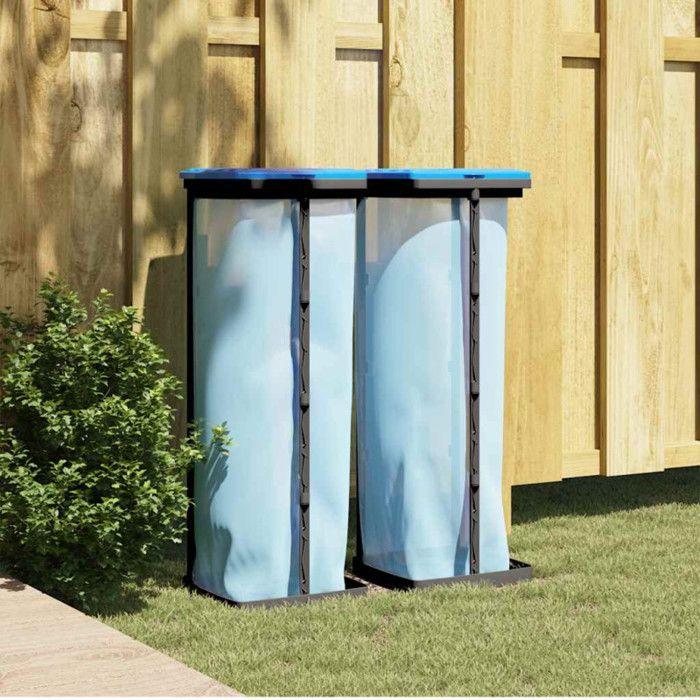Porte sacs poubelles 2 pcs noir et bleu 120 L PP