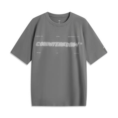 Li Ning CF Outdoor Series Letter Round Neck Comfortable Breathable Versatile Loose Short Sleeve T-Shirt Men T-Shirts Asphalt-Gray ATSV191-3