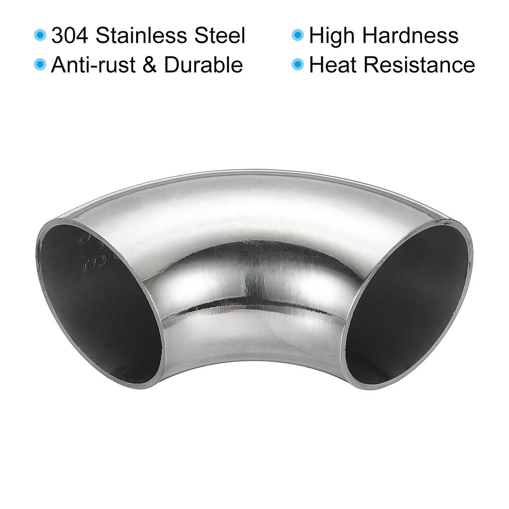 PATIKIL 3pcs 90 Degree Stainless Steel Tube 35cm OD SS304 Stainless Steel Bend Tube