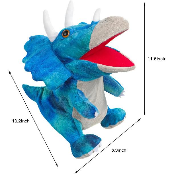 Cute Dinosaur Hand Puppet Funny Plush Stuffed Animal Toy Adults Toddler Huggable Dinosaur Plushies Pretend Play Doll Storytelling Interactive Puppet