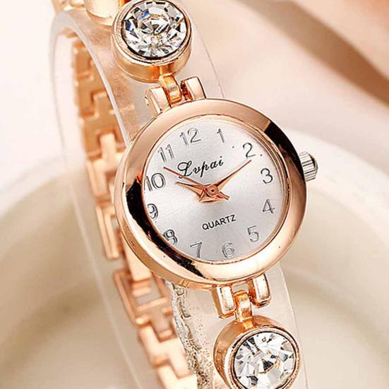 Yousheng Ladies Elegant Wrist Watch Exquisite Women Bracelet Rhinestones Quartz Faux Crystal Small Dial Watch