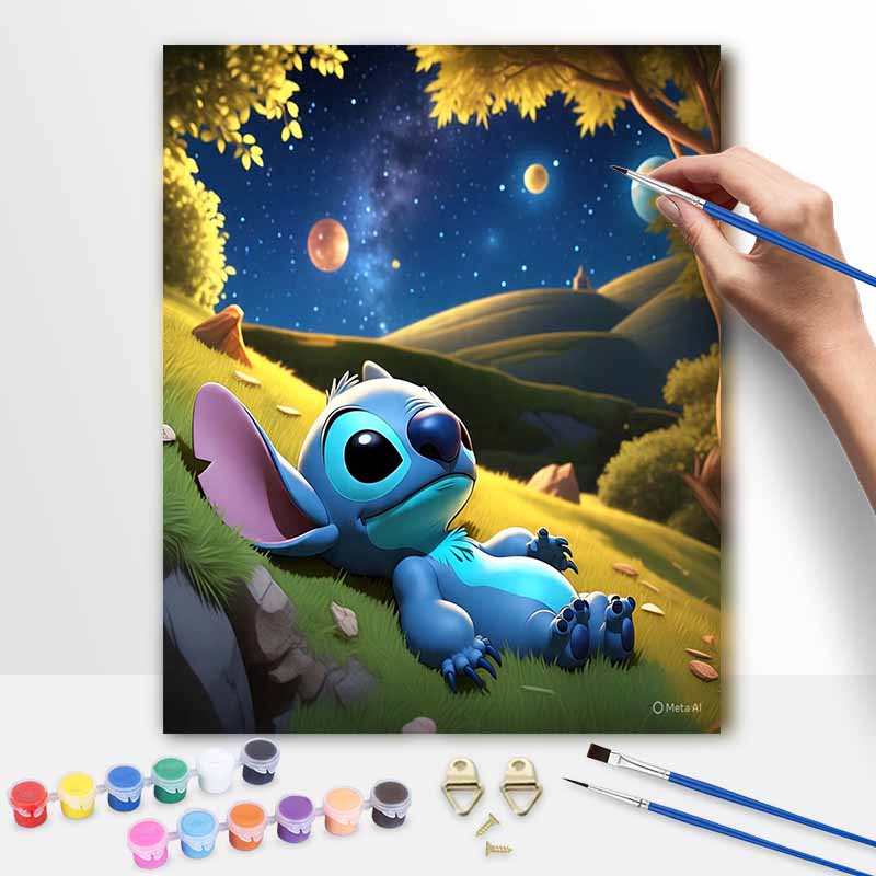 Disney Stitch Starry Night DIY Oil Painting Kits Hand Painting Home Decor Craft Gift Ideas Canvas Wall Art Room Decor Relaxation Fun