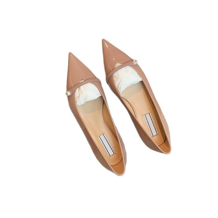 Sheepskin Version Fairy Wind Pearl Leather Pointed Head Shallow Mouth Single Shoes Women's Flat French Mary Jane Shoes Women's Commuter Ladyshoes