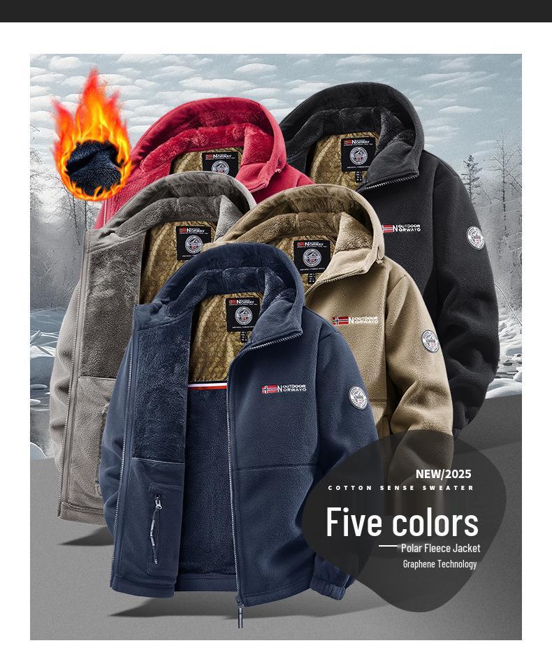 Men's Norwegian Sherpa Fleece Jacket, Double-Sided, Business Casual, Outdoor, Warm Velvet, Autumn/Winter Style, Plus Size.