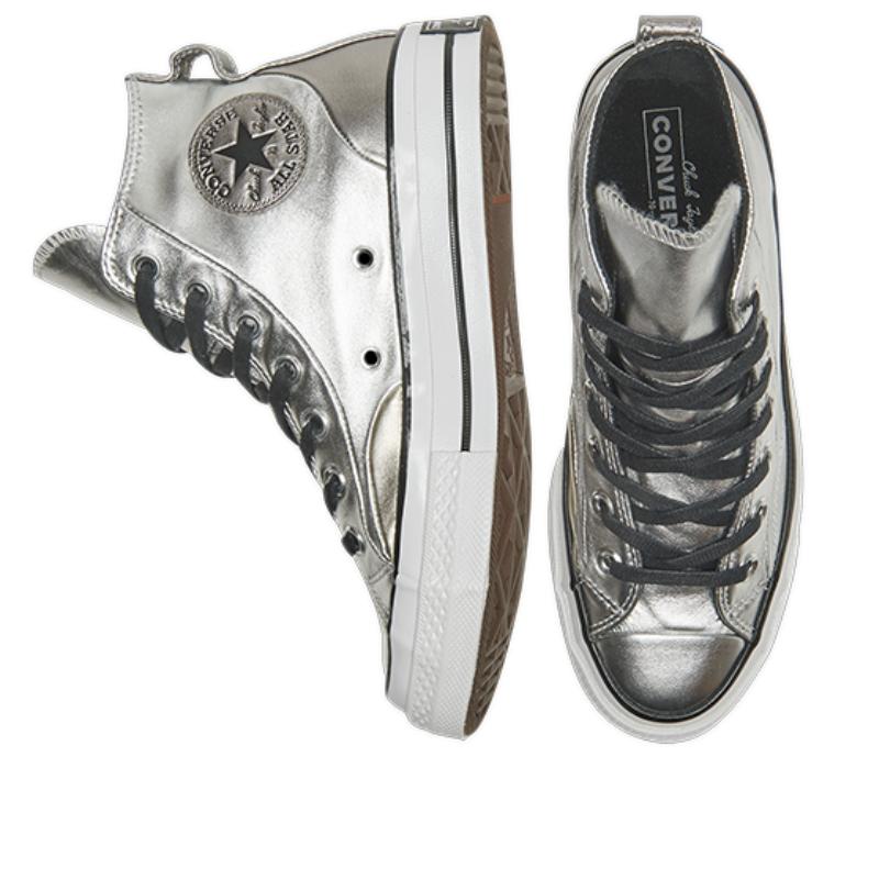 Converse Chuck Taylor All Star Synthetic Leather Liquid Silver Anti-Slip Shock Absorption High-Top Board Shoes Women's Silver Grey