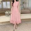 Women Elegant Lace Patchwork Casual Short Sleeve Long Dress