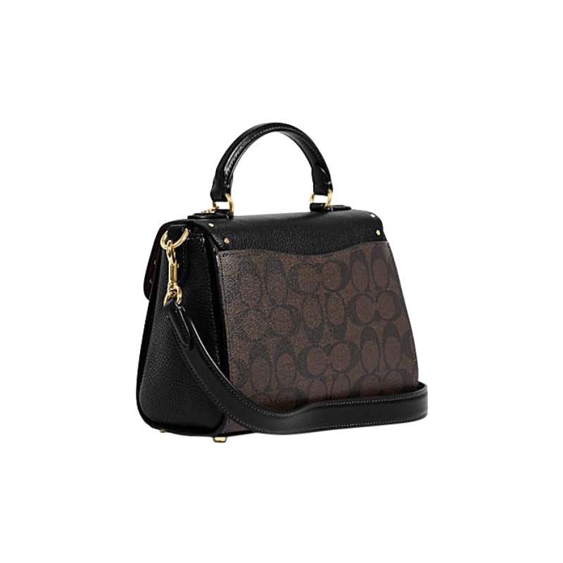 Coach Handbag Morgan Series 21 Classic Old Flower All-over Printed Buckle Flip Closure Rivet Decoration Leather Shoulder Crossbody Small Size Women's