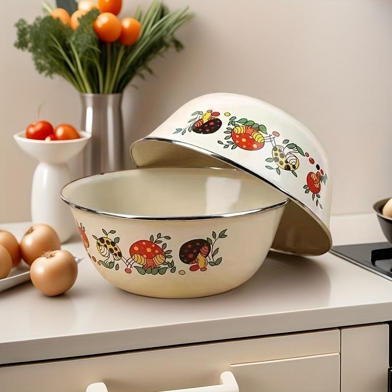 Vintage Floral Enamel Bowls Sturdy Round Freshness Preservation Bowl for Fruits, Vegetables, Salads, and Dry Food
