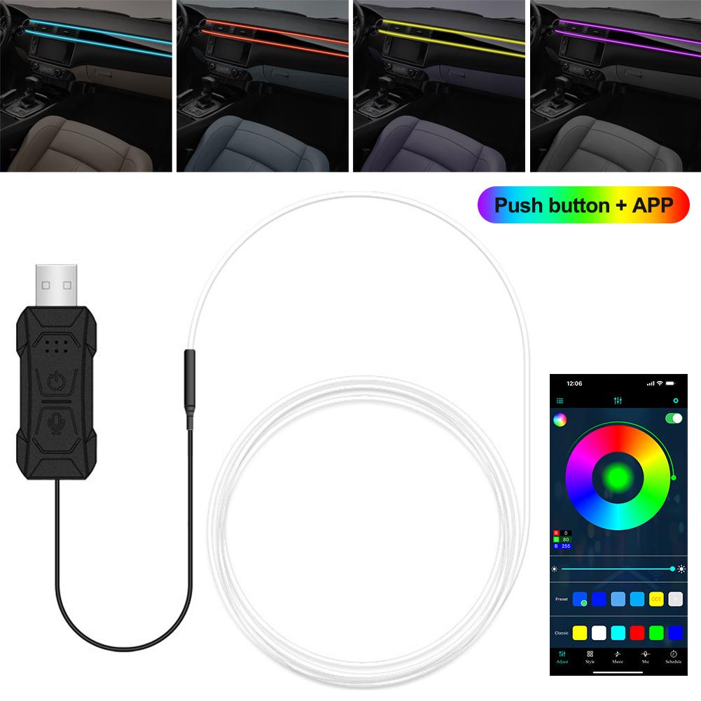 2m/3m RGB LED Car Interior Optic Atmosphere Light Strip APP Control Ambient Neon Invisible Light USB Ambient LED Light Strip