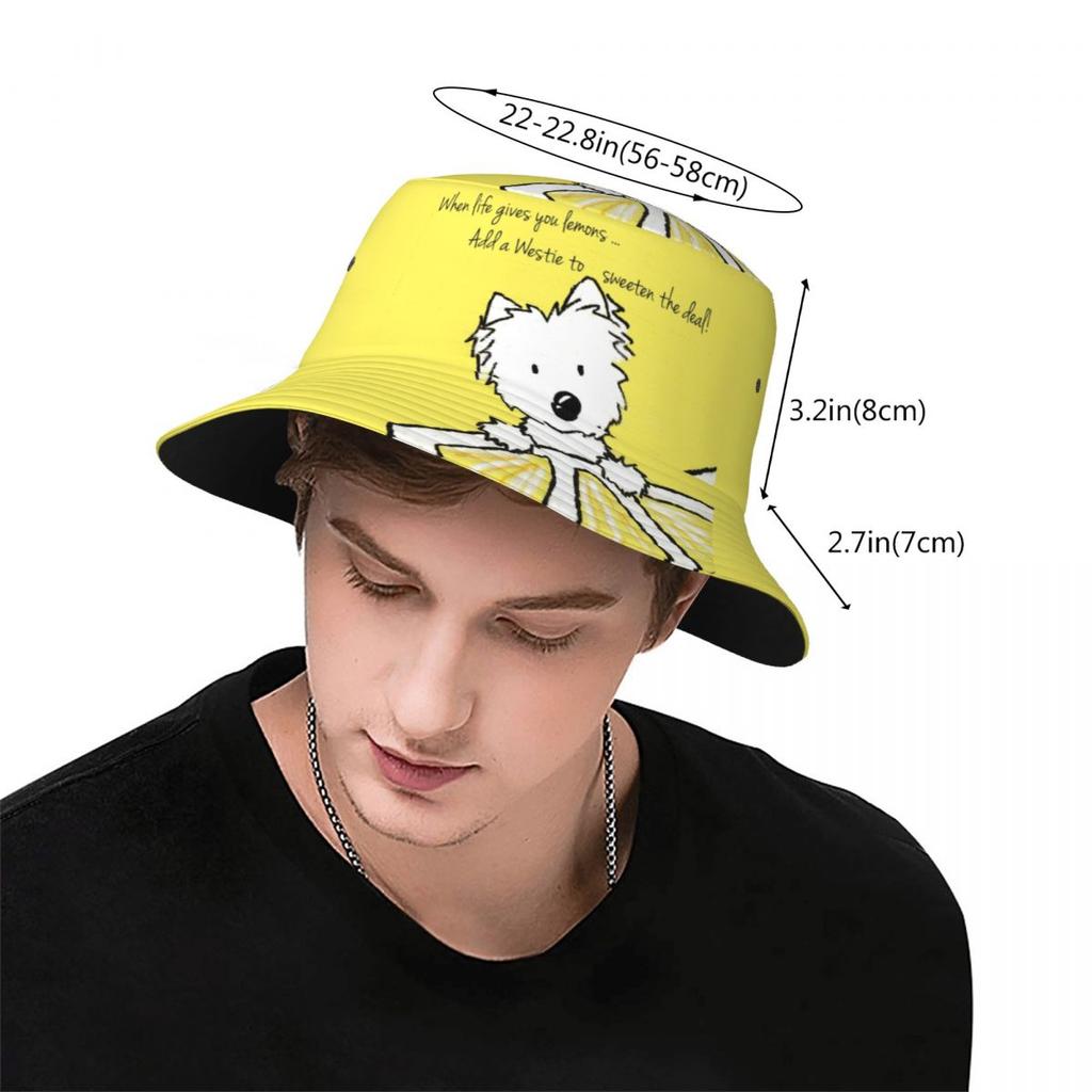 Custom Life Lemons Westie Dog Bucket Hats Women Unisex West Highland White Terrier Outdoor Sun Summer Fisherman Cap
