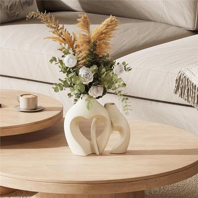 White Vases For Decor- Minimalist Design 2Pcs Vase For Table Centerpiece For Wedding Dining Living Room Office House
