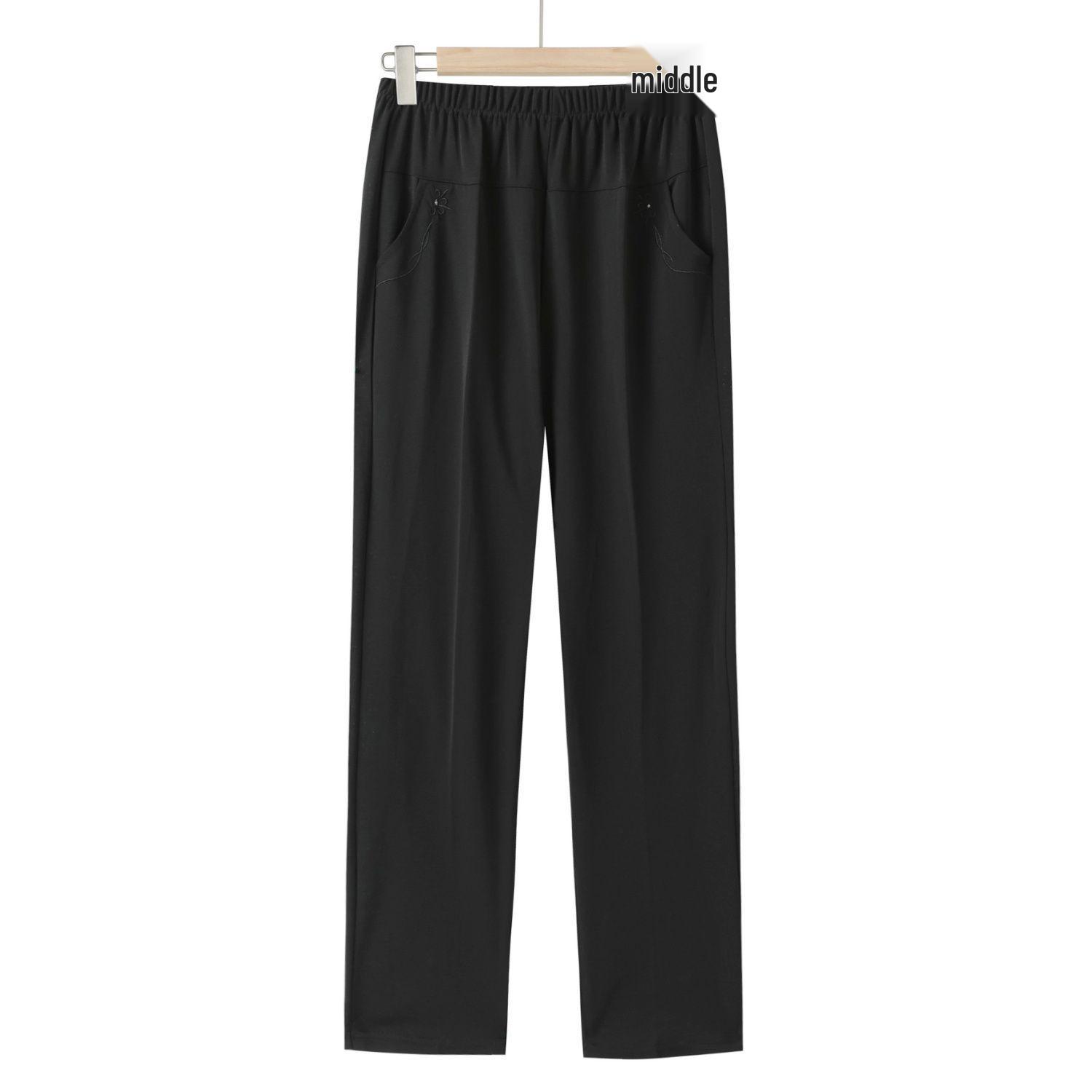 

Women s High Waist Ice Silk Straight Leg Cropped Pants - Summer Casual Elastic Fit for Middle-Aged Women XL (Recommended 90-110 jin)