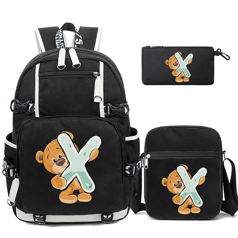 3Pcs/set Cute Little Bear 26 English Letters Bookbag Back To School Backpack Child Gift with Pencil Case Shoulder Bag Backpack