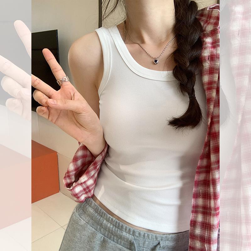 Women's Multicolored Ribbed Tank Top with Chest Pads – Versatile, Comfortable, and Slimming