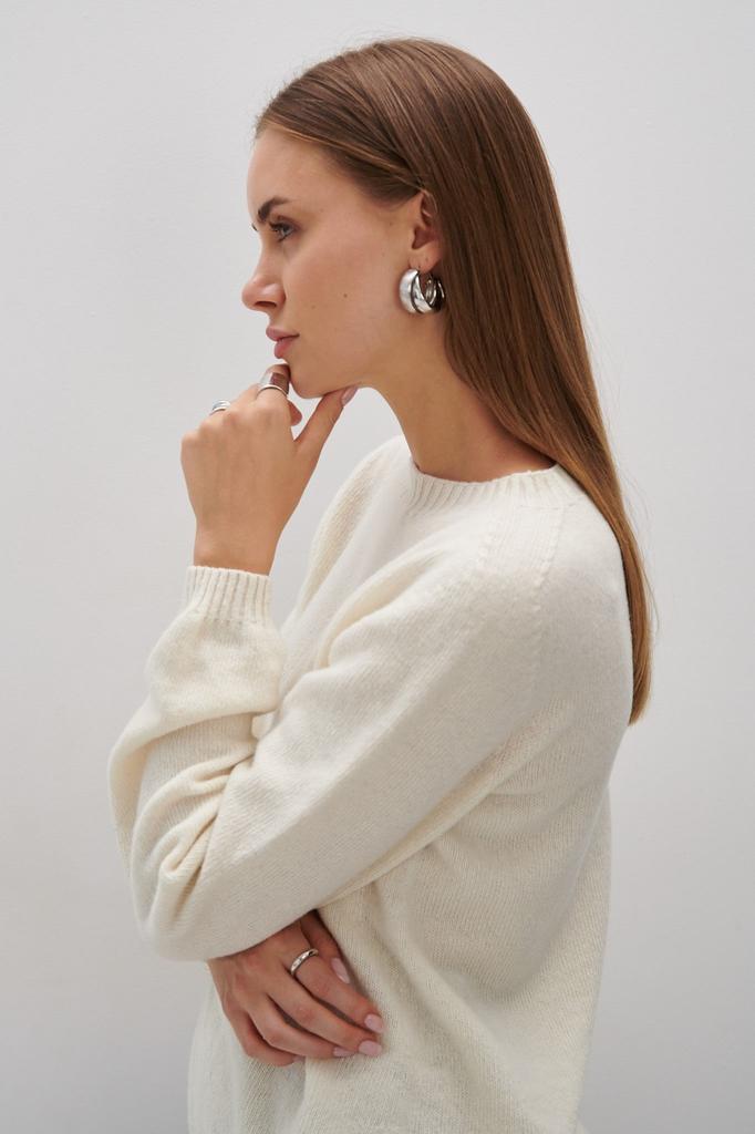 Elegant Flow Ecru Merino Wool Sweater
