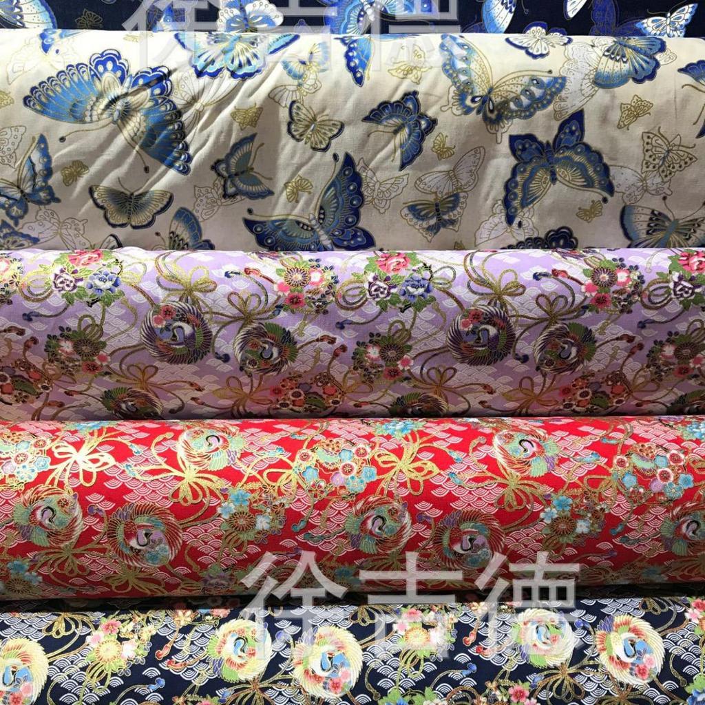 Butterfly Gold Stamped Japanese Cotton Fabric for Cheongsam and Hanfu