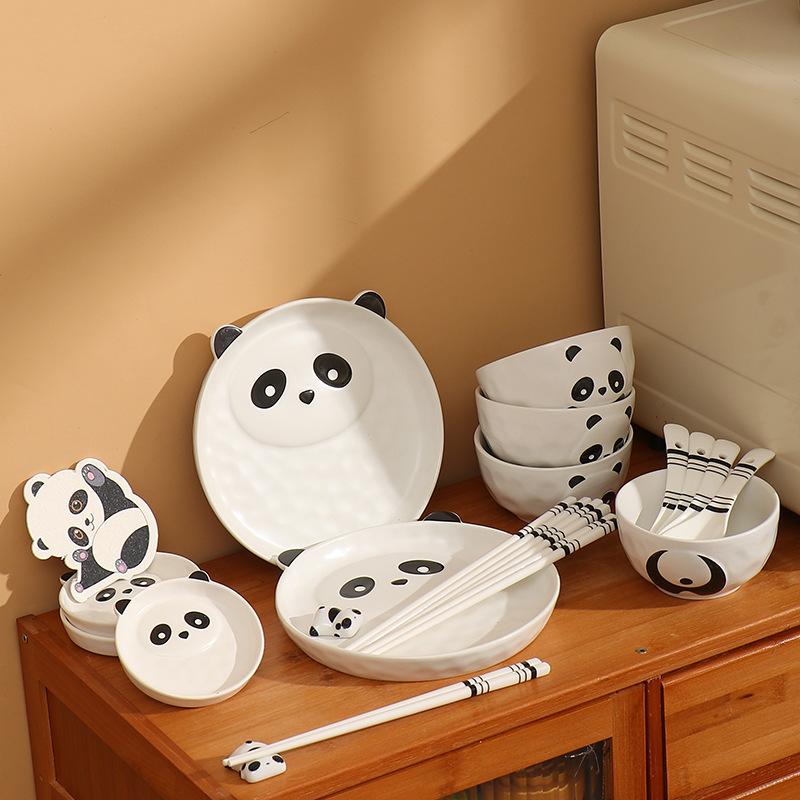 Creative Ceramic Bowls Plates Cartoon Panda Tableware Cute Cartoon Animal Bowls Plates Cups and Saucers Breakfast Plates