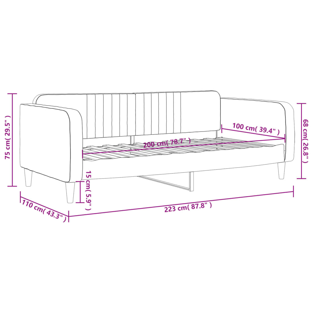 Daybed in Pink 100 x 200 cm Velvet