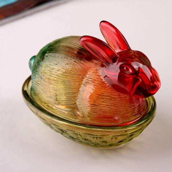 Glas Kanin på Bo Godisskål med Lock Färgövergång Faux Kristall Godisskål för Snacks Efterrätter Kakor Påsk Bordsdekoration för Hem Kontor