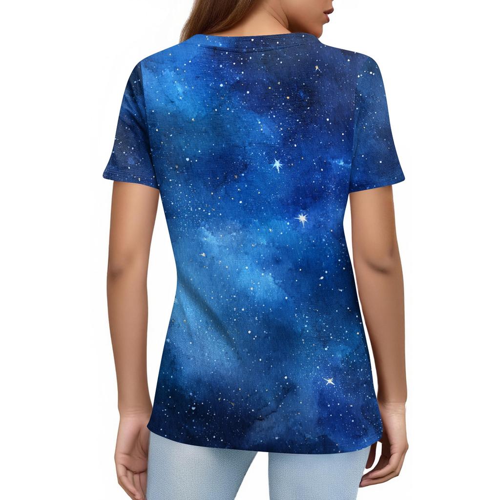 Women's Fashionable Casual Short Sleeve Print Round Neck Pullover Top