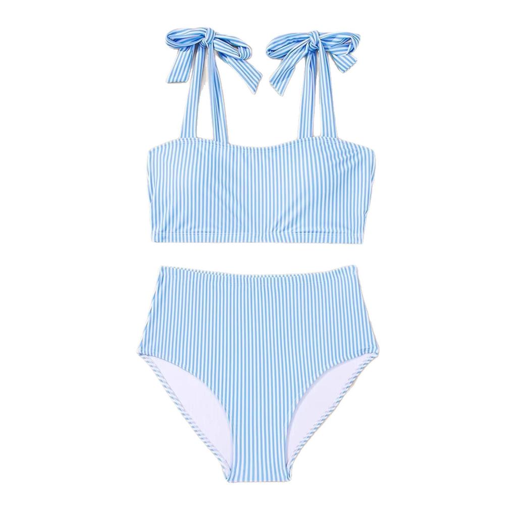 Bikini Set 2 Pezzi Costume da Bagno a Righe Costume da Bagno a Vita Alta