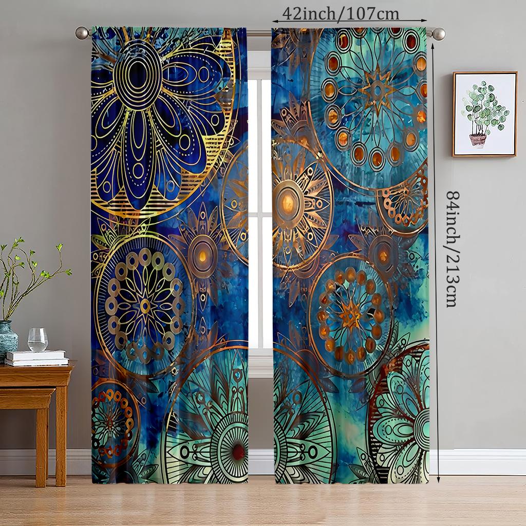 2pcs- Bohemian Round-wheel Polyester Curtains, Bathroom, Bedroom, Living Room, and Home Room Decorative Curtains