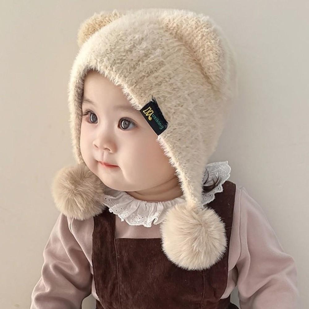 Plush Ear Protection Caps Windproof Cartoon Pompom Hat Soft Earflap Cap  Kids