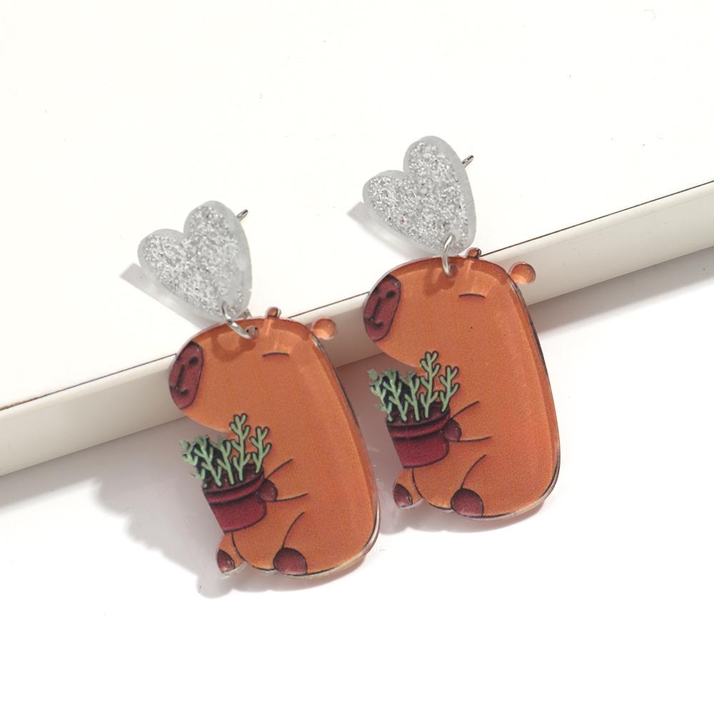 

Cute Flower Capybara Acrylic Earrings for Women Girls Funny Cartoon Daisy Groundhog Animal Drop Earring Creative Jewelry Gifts