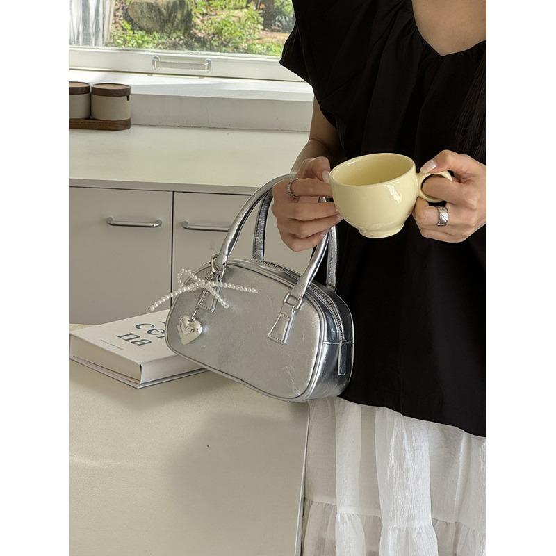 Маленькая квадратная сумка через плечо для женщин, Изысканная сумка для боулинга, Сумка-подушка Boston серебряный