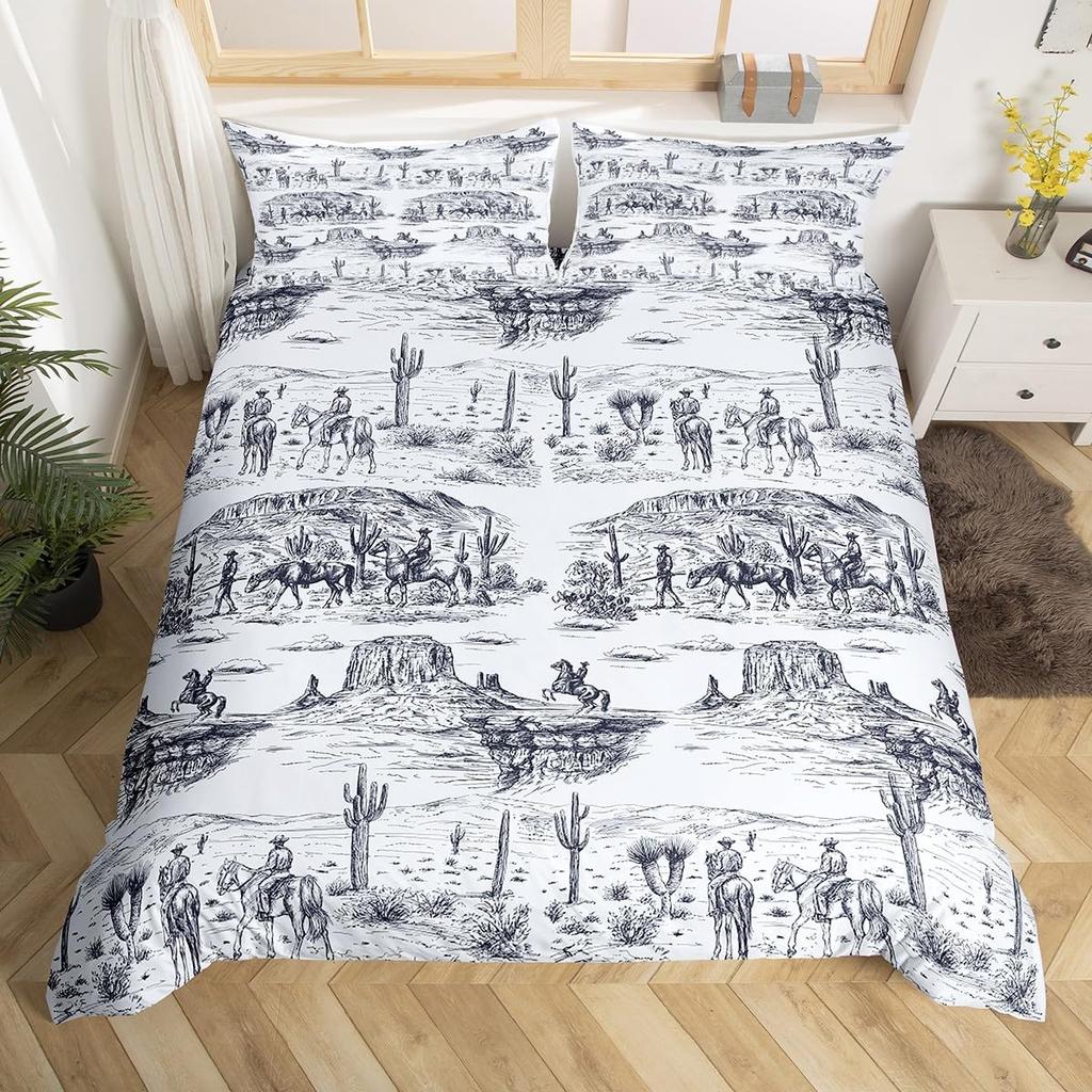 Western Cowboy Bettbezug King Size Wüstenkaktus Kuh Pferd Tier Bettwäsche Set Für Kinder Jungen Mädchen Erwachsene Raumdekoration 3-teilig