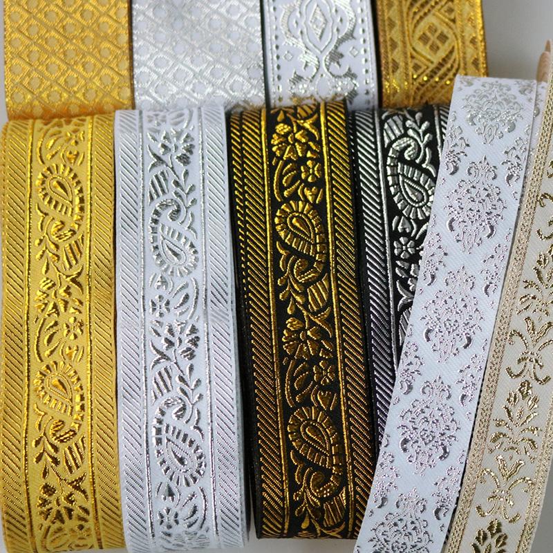 7 METER 25MM~40MM Gold Silver Vintage Ethnic Embroidery Lace Ribbon Boho Trim DIY Clothes Bag Accessories Embroidered Fabric