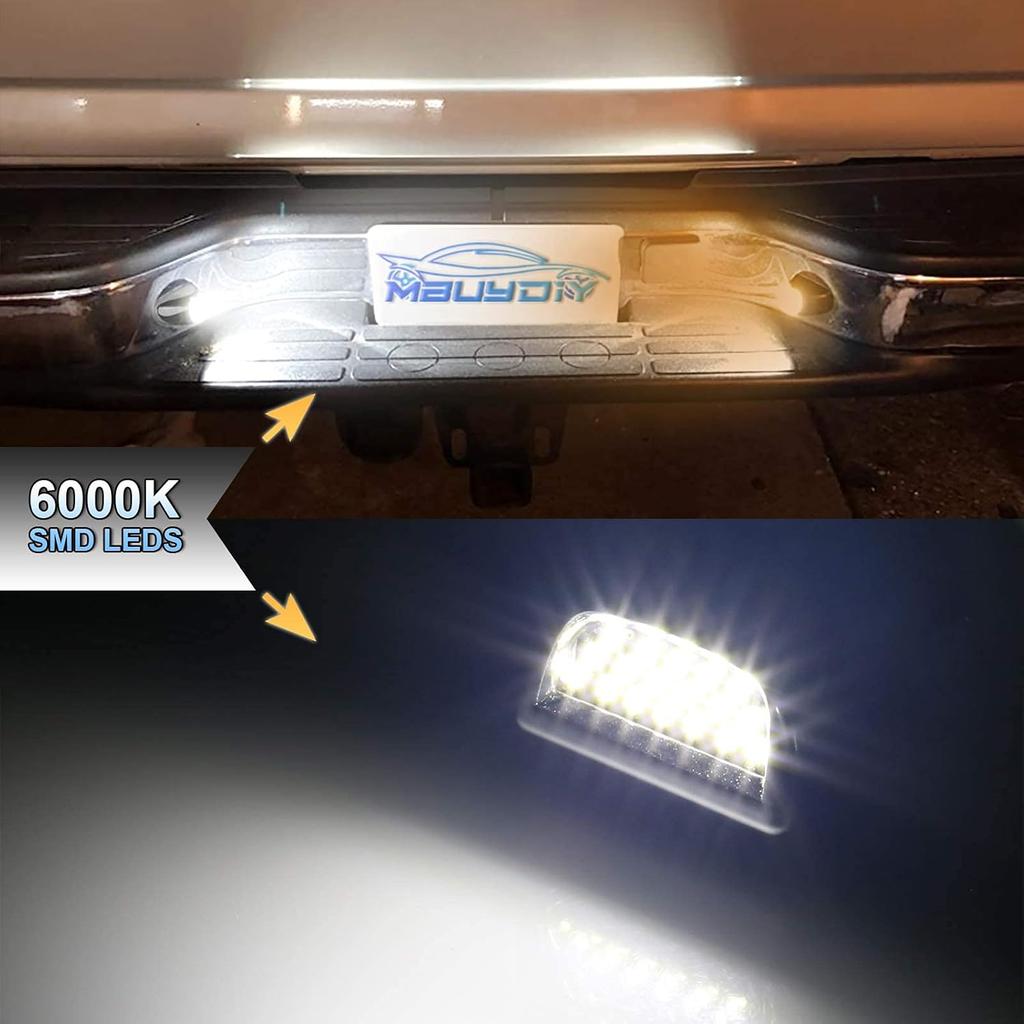 LED License Plate Light Lamp Assembly Chrome Housing Compatible With 1999-2013 Chevy Silverado GMC Sierra Suburban Avalanche Tahoe Yukon 6000K White,