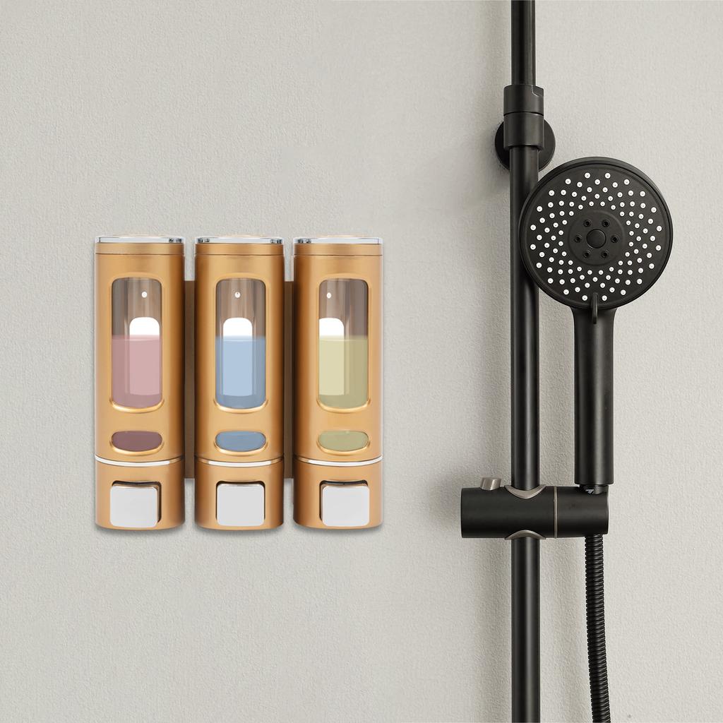 Wall Mount 3-in-1 Shower Dispenser, 400ml Refillable Liquid Soap Dispenser, 3 Chamber Shampoo Conditioner Body Wash Organizer
