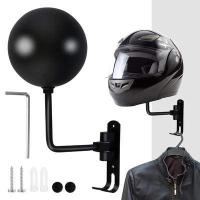 Motorcycle Helmet Rack Wall-Mount Helmet Display Holder with Hook 180° Rotation Bike Helmet Hanger for Home Garage Organizer