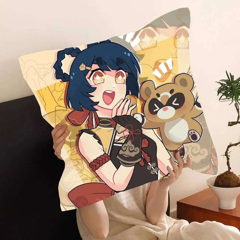 Mao Xiangling Anime Genshin I-Impact Game Pillow Case Fashion Square Pillowcase Bedroom Sofa Room Ins Decoration Leisure