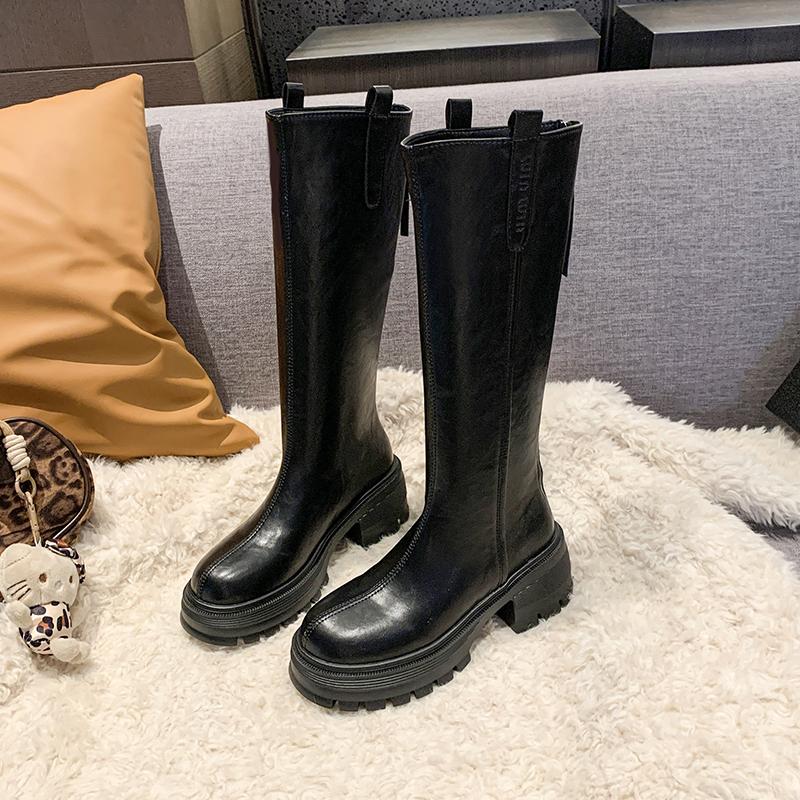Fashion Winter New Thick Heel Cotton Boots Women's Fashion Round Head Back Zipper Thick Sole Non-slip Boots