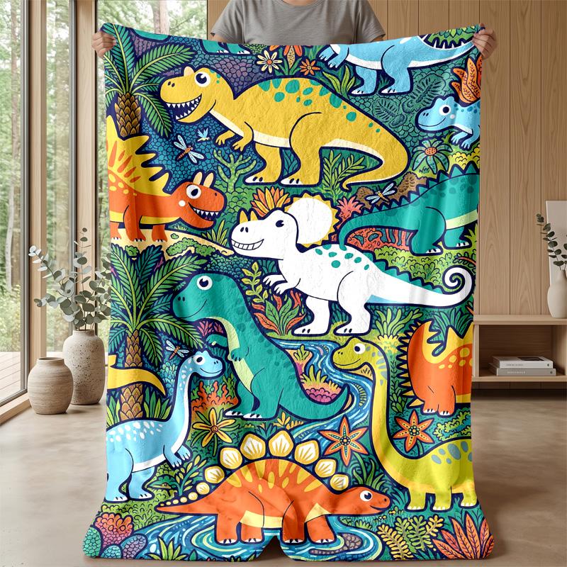 Dinosaur Adventure In Volcanic Land Blanket Personalized Name Flannel Blanket Soft Cozy Plush Throw for Sofa Bed Lightweight Home Decor