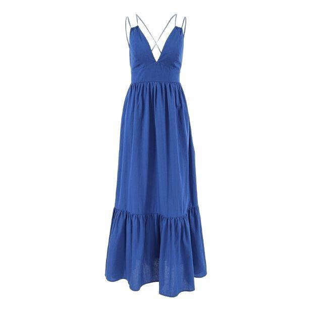 Summer New V-Neck Halter Suspender Sexy Temperament Casual A-Shaped Skirt Long Skirt Women
