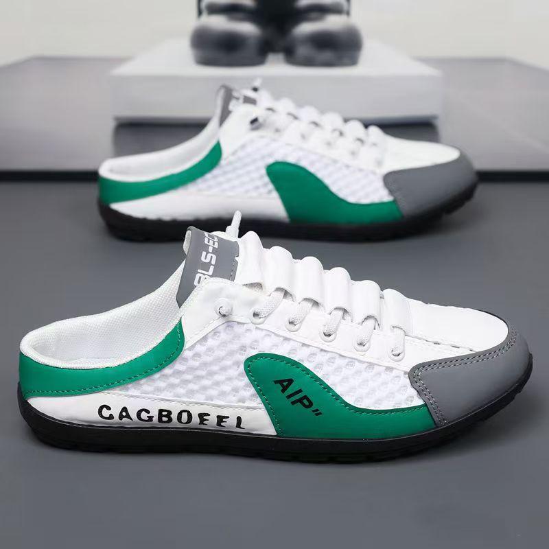 Summer Men's Shoes Bag Toe Mesh Half-support Shoes, Breathable Heel Free New Slippers One Foot Stick Shoes