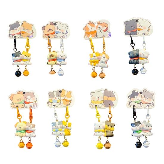 1 Pair Keychain with Bell Cartoon Dog Shape Magnetic Design Key Chain Keys Bags Phones Small Items Accessories