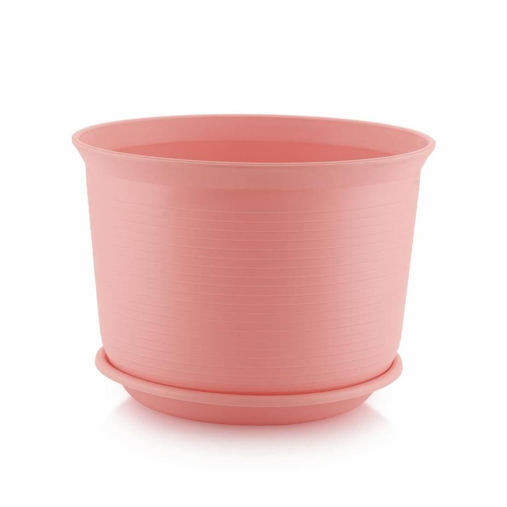 10 Inch Plastic Round Flower Pots with Tray for Home, Terrace, Garden Etc | Pack of 05 | Pink Color | for Home Indoor & Outdoor Gardening Plants