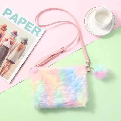 Bolso Bandolera de Peluche Arcoíris para Niños - Monedero y Bolso para Teléfono Lindos para Niñas Pequeñas