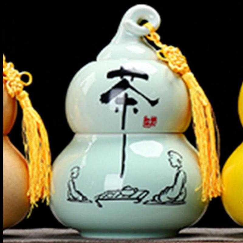 Gourd Shaped Double-layer Tea Caddy Ceramic Tea Storage Tank Non Woven Cover Sealed Tea Can Porcelain Ornaments Nut Storage Pot
