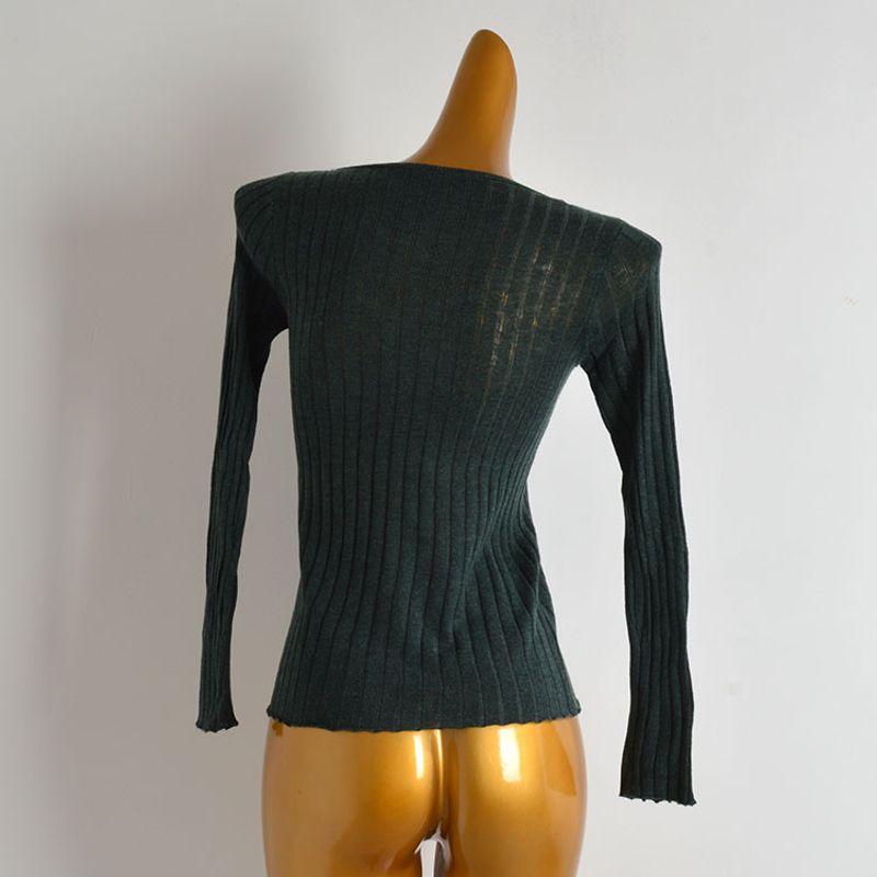 Pure Color U Collar Breasted Long Sleeve Knitting T-shirt Women's Clothing Spring and Autumn Slim Fit Bottoming Shirt Easiest for Match Tops Fashion